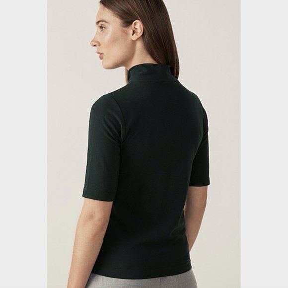 SOLD Trenery Dark Forest Green Mock Neck 1/2 Sleeve T-Shirt Top Size S Cotton - Picture 4 of 10